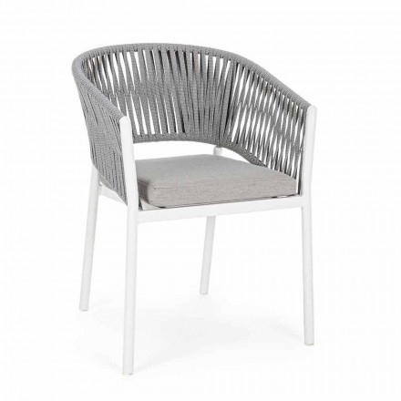 Outdoor Chair with Armrests in White and Gray Aluminum Homemotion - Rubio Viadurini