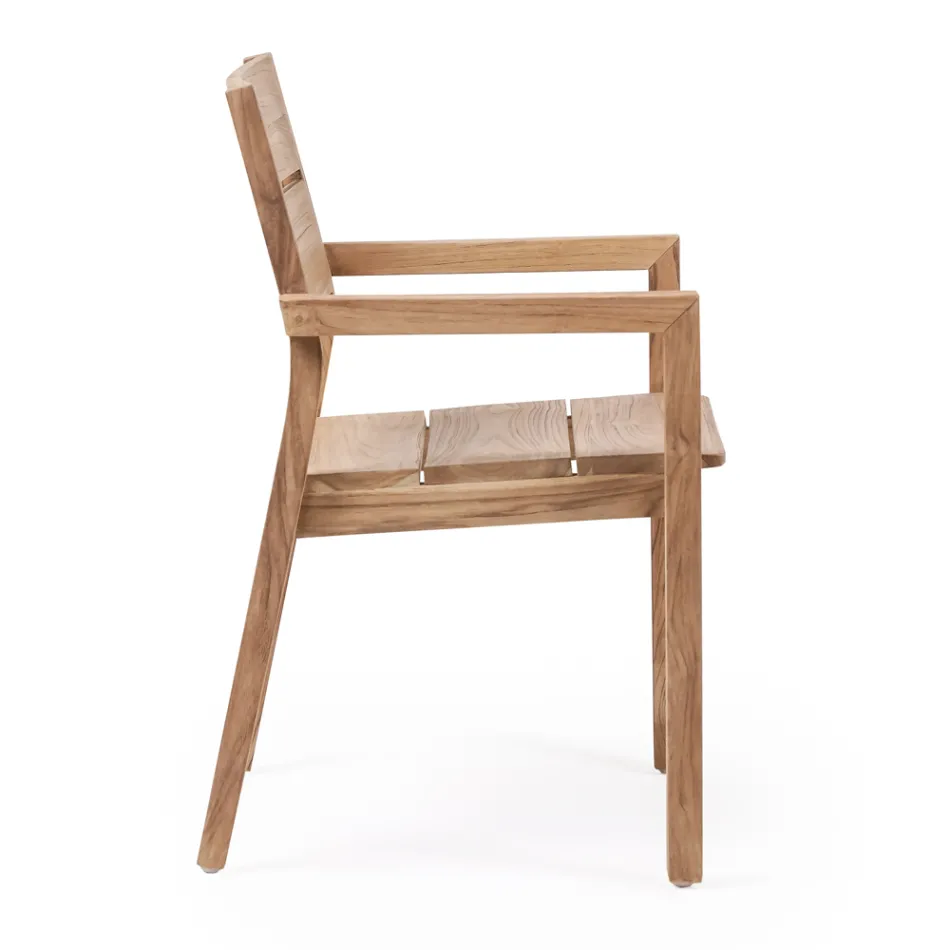 Outdoor Chair with Armrests in Teak Wood - Marie Viadurini