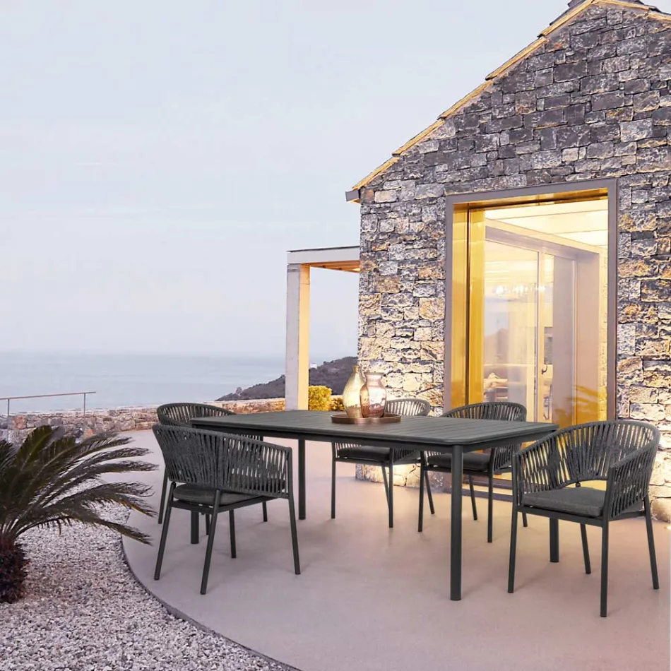 Stackable Outdoor Chair with Fabric Seat, Homemotion 4 Pieces - Aleandro Viadurini