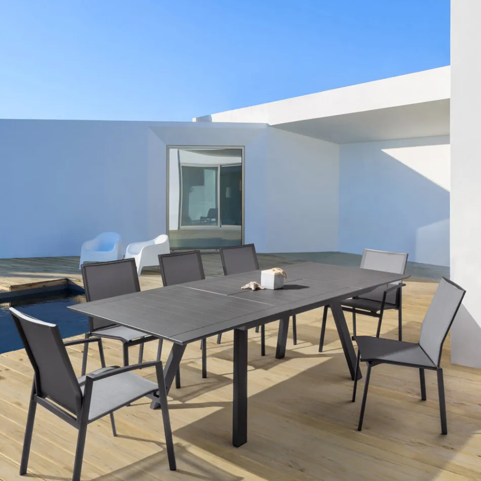 Stackable Outdoor Chair in Aluminum and Textilene, Homemotion 4 Pieces - Serge Viadurini