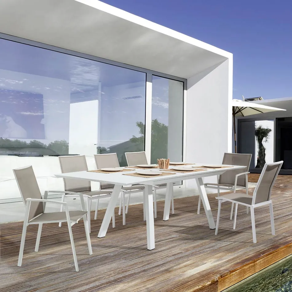 Stackable Outdoor Chair in Aluminum and Textilene, Homemotion 4 Pieces - Serge Viadurini