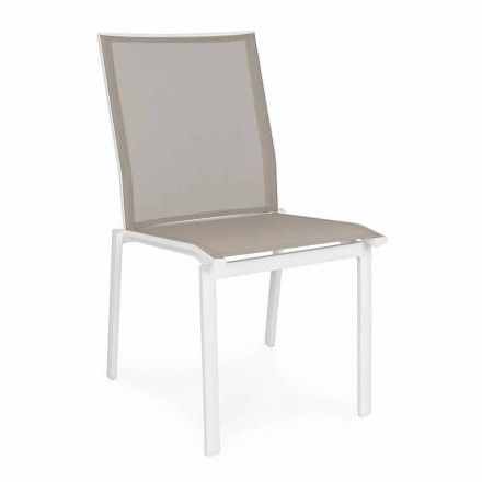 Stackable Outdoor Chair in Aluminum and Textilene Homemotion, 4 Pieces - Serge Viadurini
