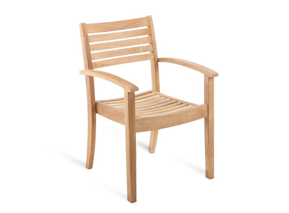 Stackable Teak Outdoor Chair Made in Italy - Sleepy Viadurini