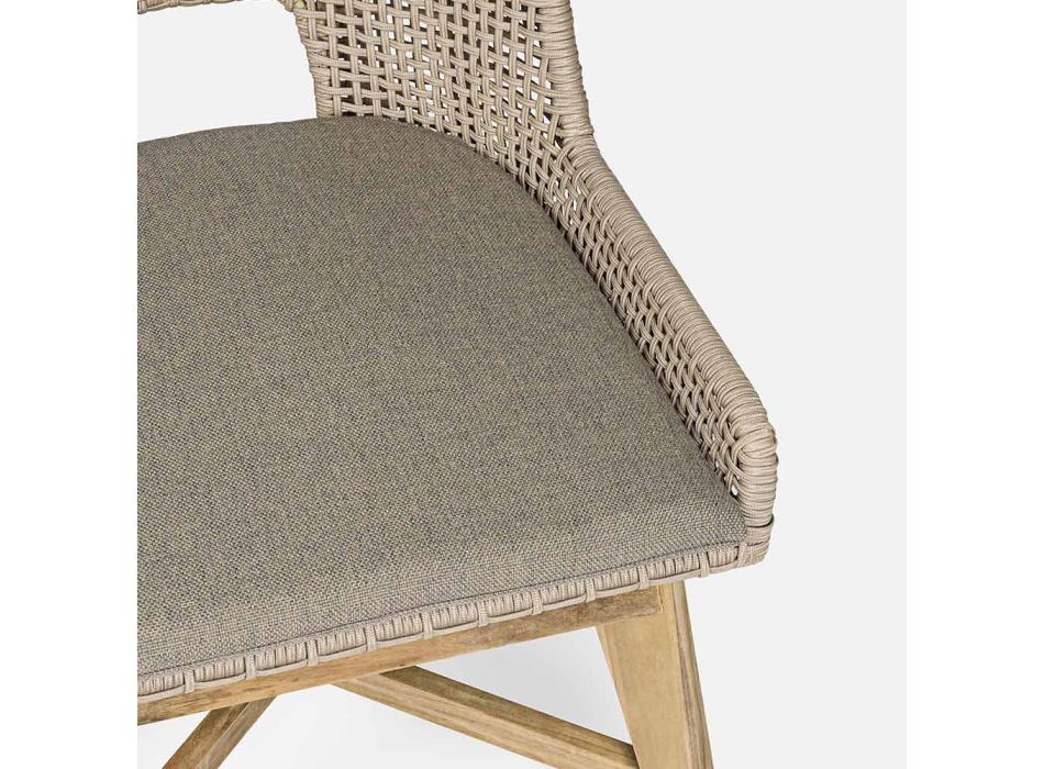 Outdoor Chair in Rope and Fabric with Teak Base, Homemotion 2 Pieces - Lesya Viadurini