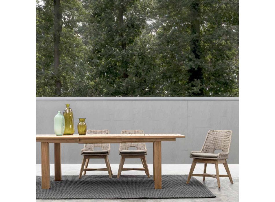 Outdoor Chair in Rope and Fabric with Teak Base, Homemotion 2 Pieces - Lesya Viadurini