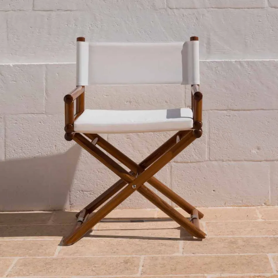 Outdoor Chair in Natural Wood or Black and Resealable Design Fabric - Suzana Viadurini