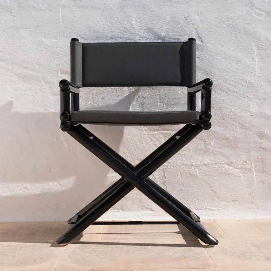 Outdoor Chair in Natural Wood or Black and Resealable Design Fabric - Suzana Viadurini