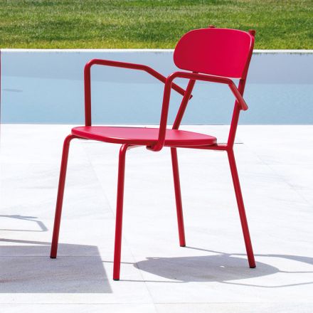 Outdoor Metal Chair with Armrests Made in Italy 4 Pieces - Pixie Viadurini