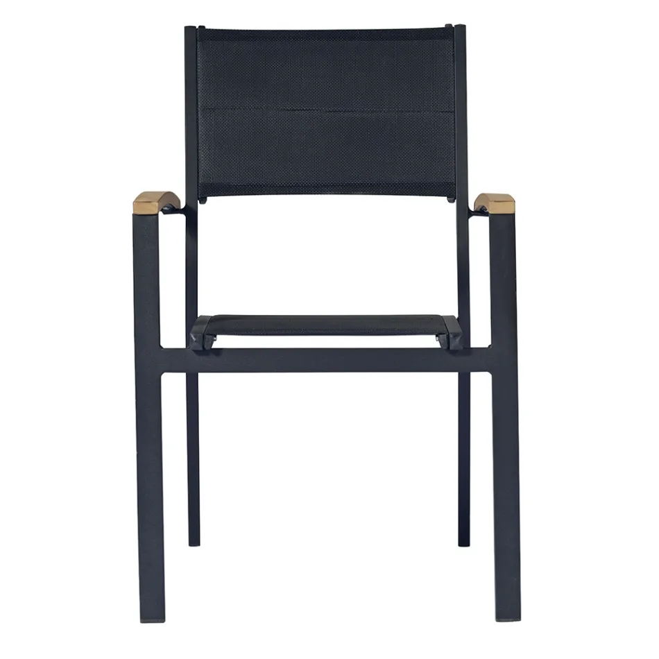 Stackable Garden Chair in Anthracite Gray Aluminum and Teak - Aidan Viadurini