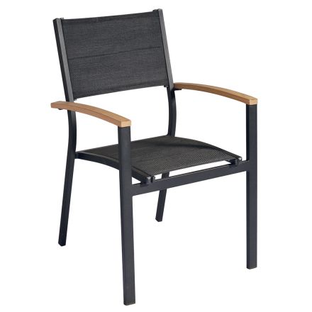 Stackable Garden Chair in Anthracite Gray Aluminum and Teak - Aidan Viadurini