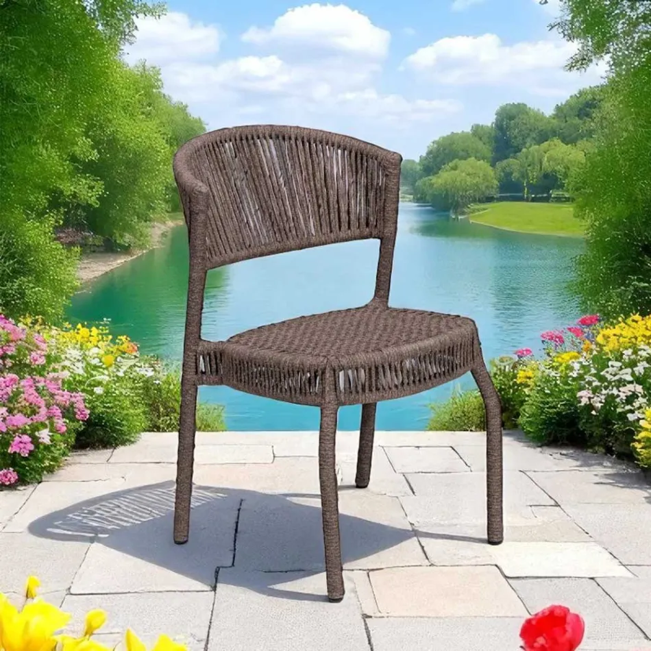 Garden Chair in Aluminum and Rope Weave - Algedi Viadurini