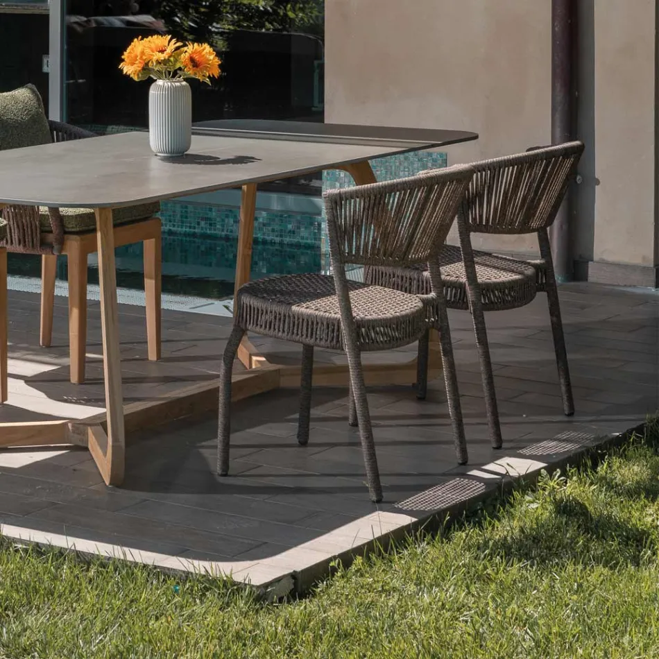 Garden Chair in Aluminum and Rope Weaving - Algedi Viadurini