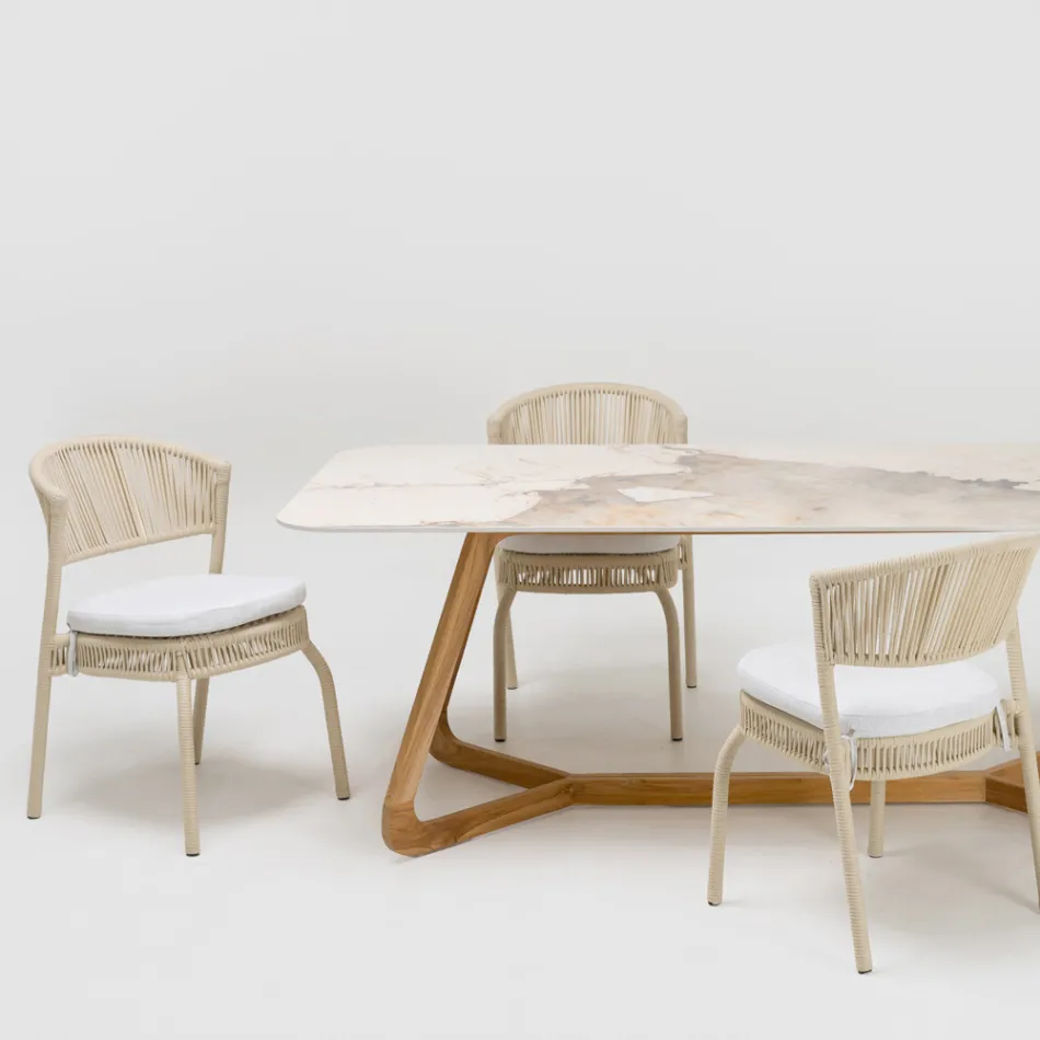 Garden Chair in Aluminum and Rope Weaving - Algedi Viadurini