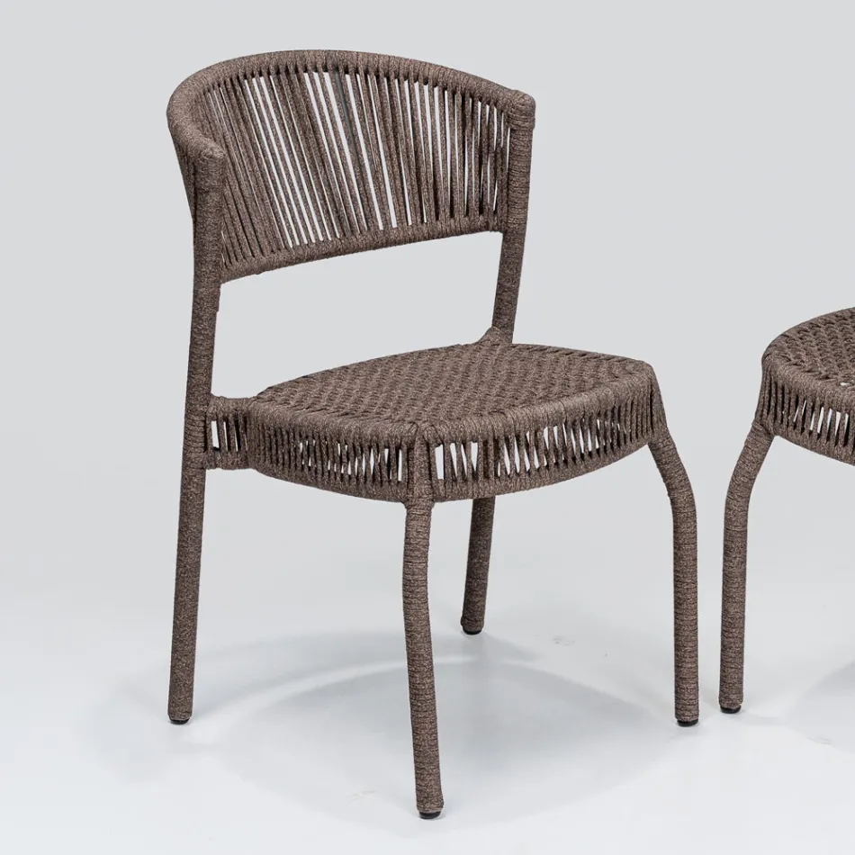 Garden Chair in Aluminum and Rope Weave - Algedi Viadurini