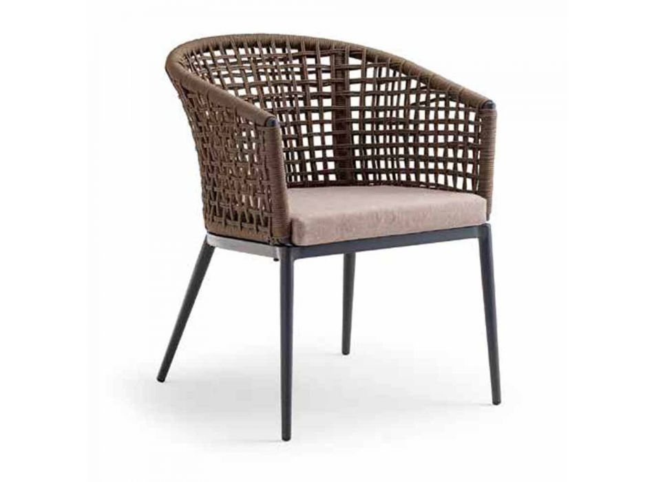 Garden Chair in Rope and Aluminum with Fabric Cushions, 2 Pieces - Caracas Viadurini