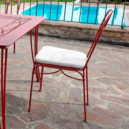 Garden Chair in Red Iron with Cushion Made in Italy, 2 Pieces - Agate Viadurini