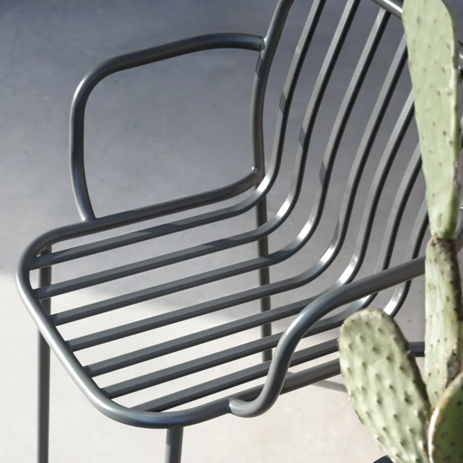 Metal Garden Chair with Armrests Made in Italy 2 Pieces - Simply Viadurini
