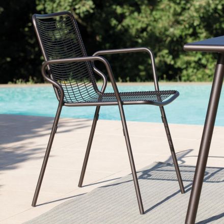 Metal Garden Chair with Armrests Made in Italy 2 Pieces - Vikas Viadurini