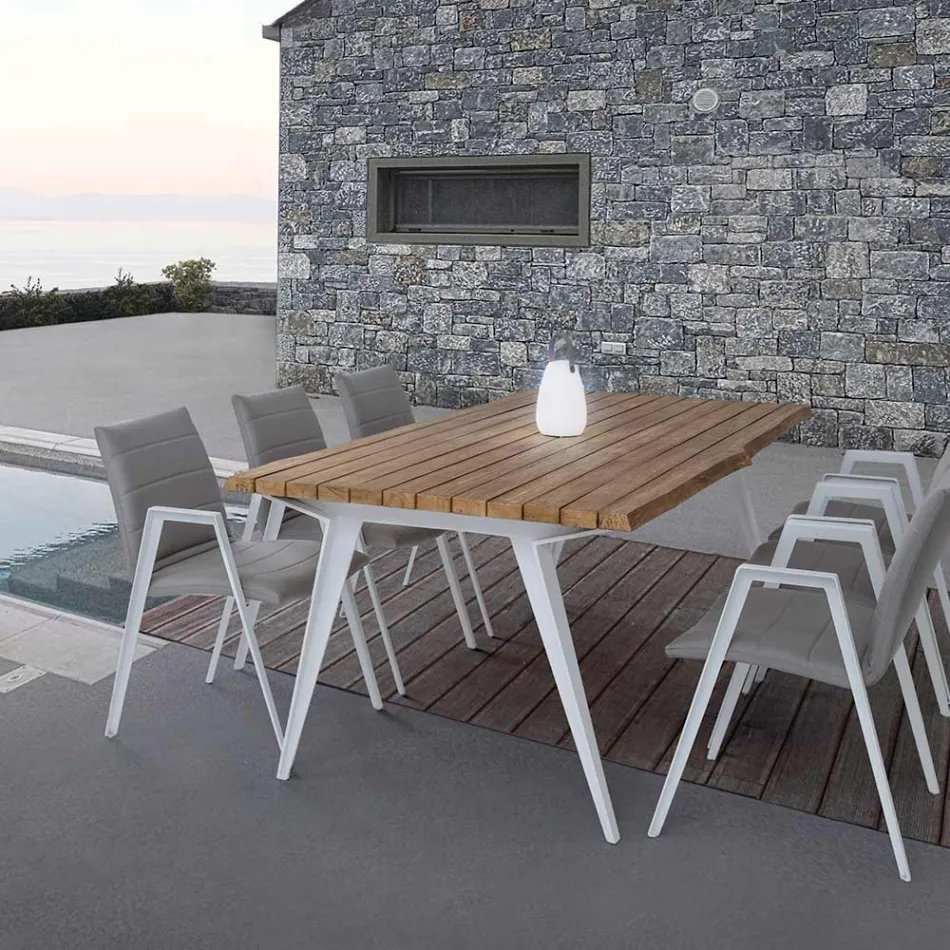 Modern Garden Chair with Armrests in White Aluminum Homemotion - Liliana Viadurini