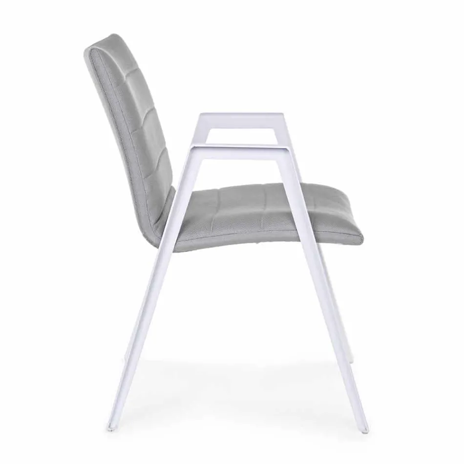 Modern Garden Chair with Armrests in White Aluminum Homemotion - Liliana Viadurini