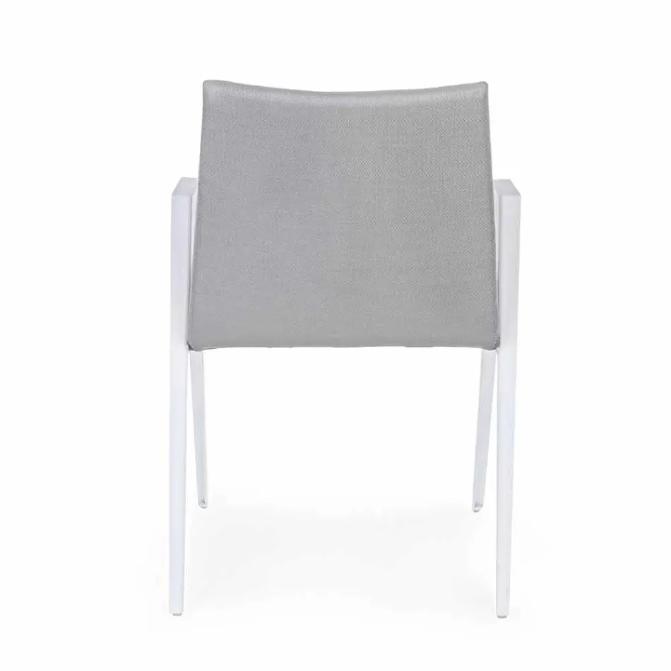 Modern Garden Chair with Armrests in White Aluminum Homemotion - Liliana Viadurini