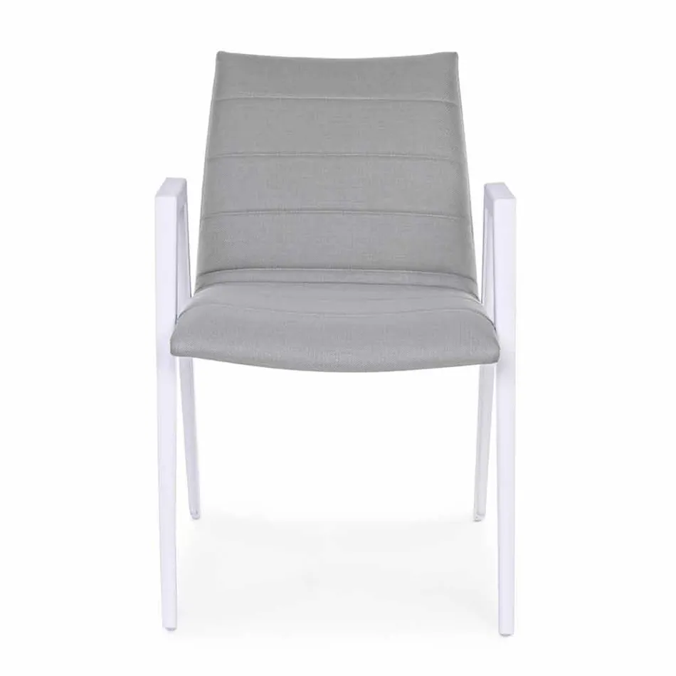 Modern Garden Chair with Armrests in White Aluminum Homemotion - Liliana Viadurini