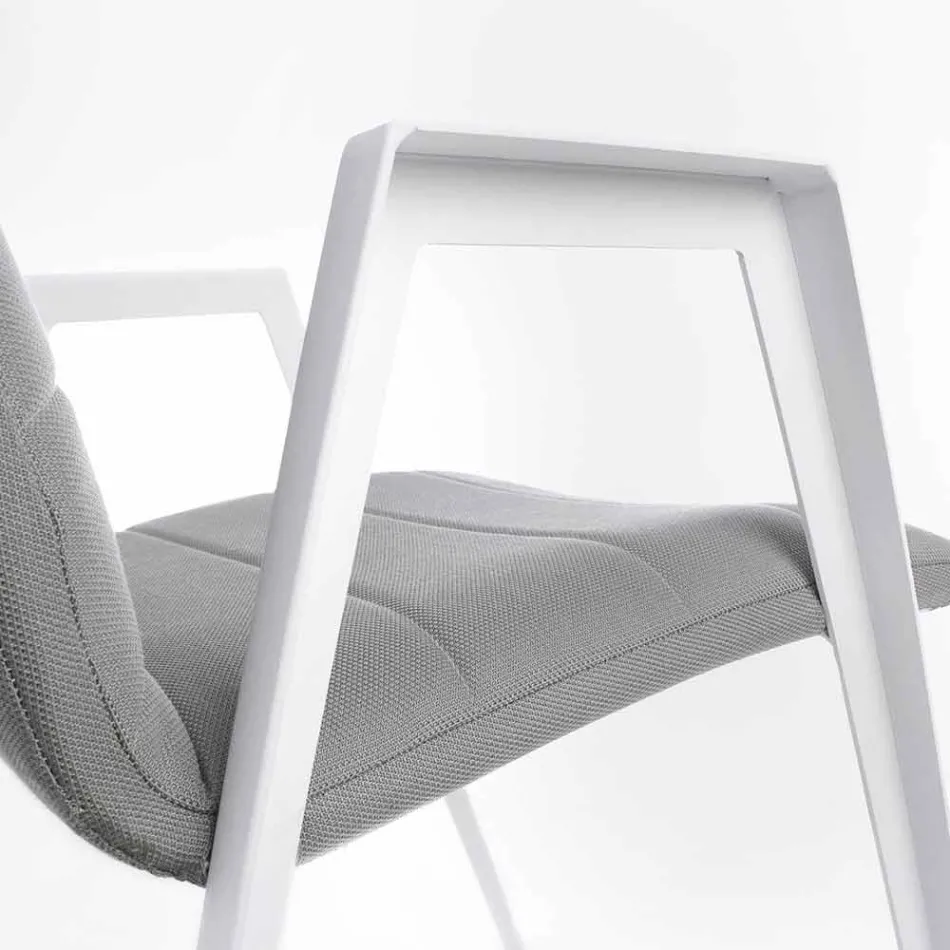 Modern Garden Chair with Armrests in White Aluminum Homemotion - Liliana Viadurini