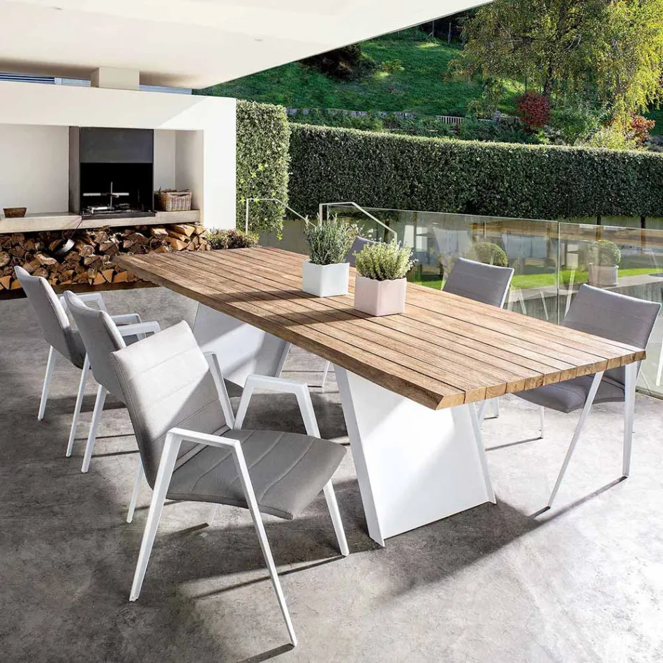 Modern Garden Chair with Armrests in White Aluminum Homemotion - Liliana Viadurini