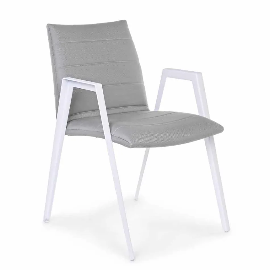 Modern Garden Chair with Armrests in White Aluminum Homemotion - Liliana Viadurini