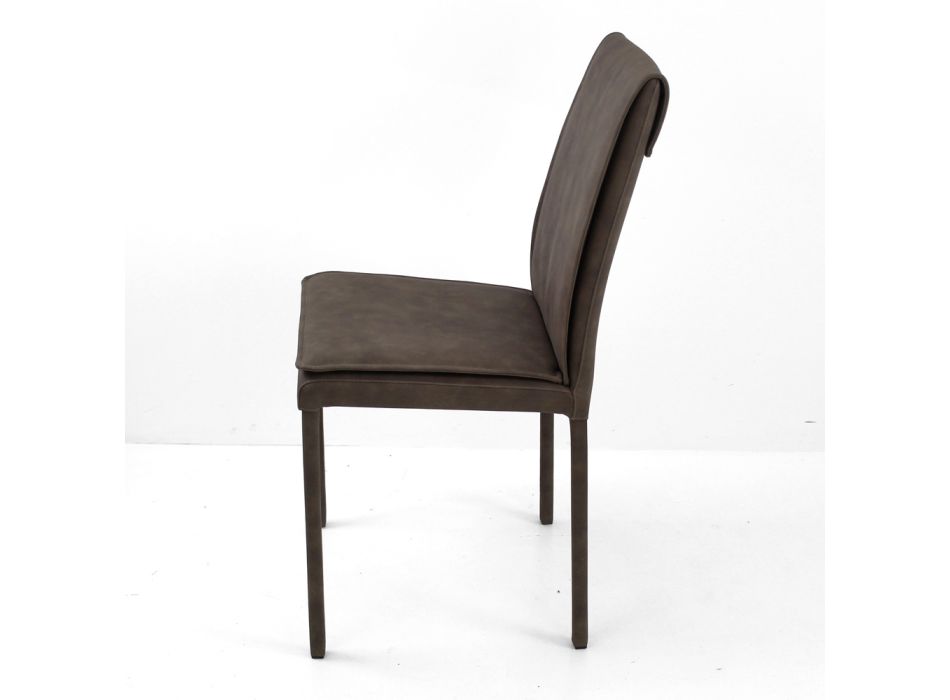 Indoor Chair with High Back in Faux Leather Made in Italy - Cleto Viadurini