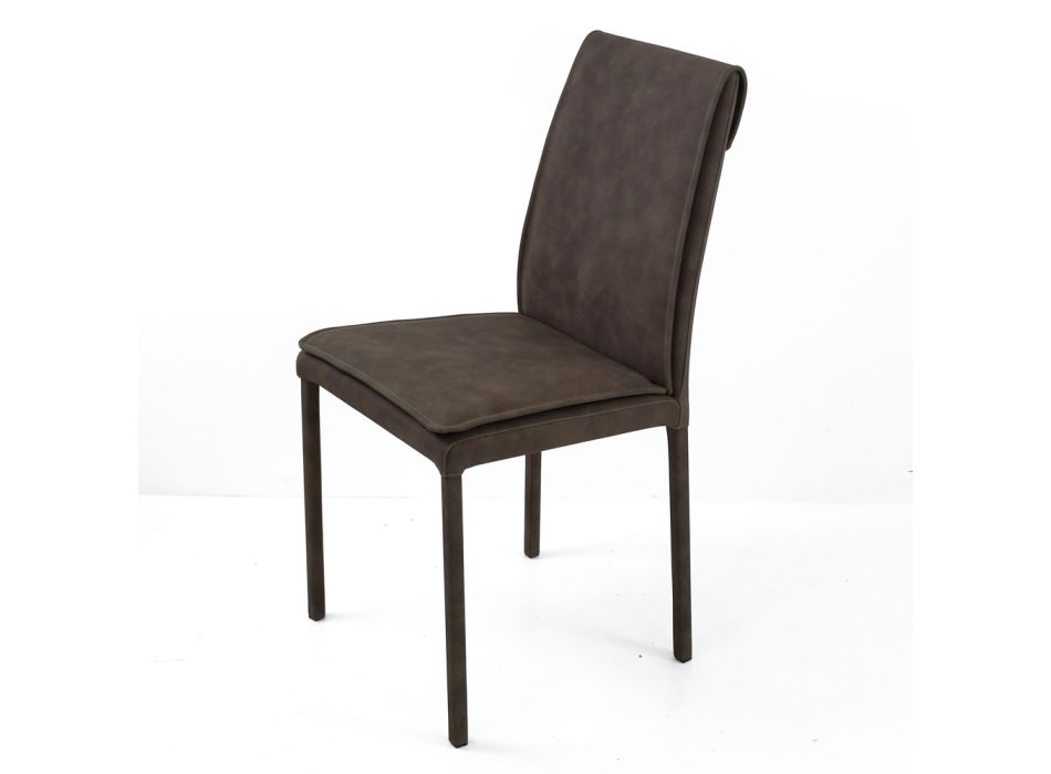 Indoor Chair with High Backrest in Faux Leather Made in Italy - Cleto Viadurini
