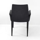 Dining Chair with Armrests Upholstered in Black Leather Made in Italy - Meyer Viadurini