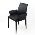 Dining Chair with Armrests Upholstered in Black Leather Made in Italy - Meyer