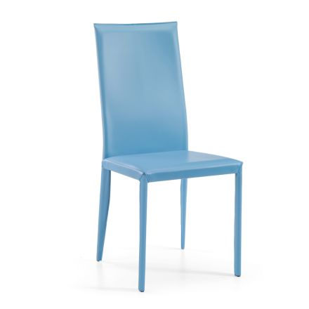 Dining Chair with High Back in Blue Leather Made in Italy - Steering Wheels Viadurini
