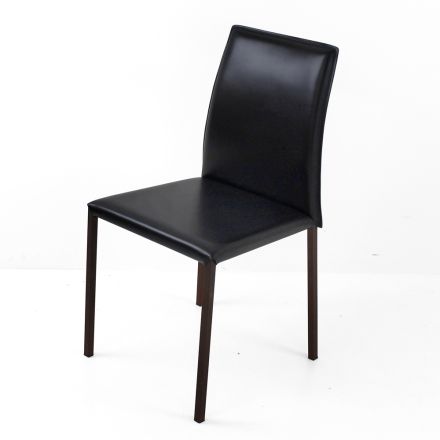 Dining Chair with Corten Structure and Leather Seat Made in Italy - Orietta Viadurini