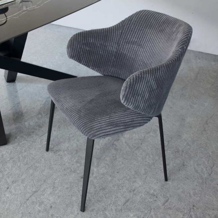 Dining Chair with Metal Frame and Corduroy Seat - Ridni Viadurini