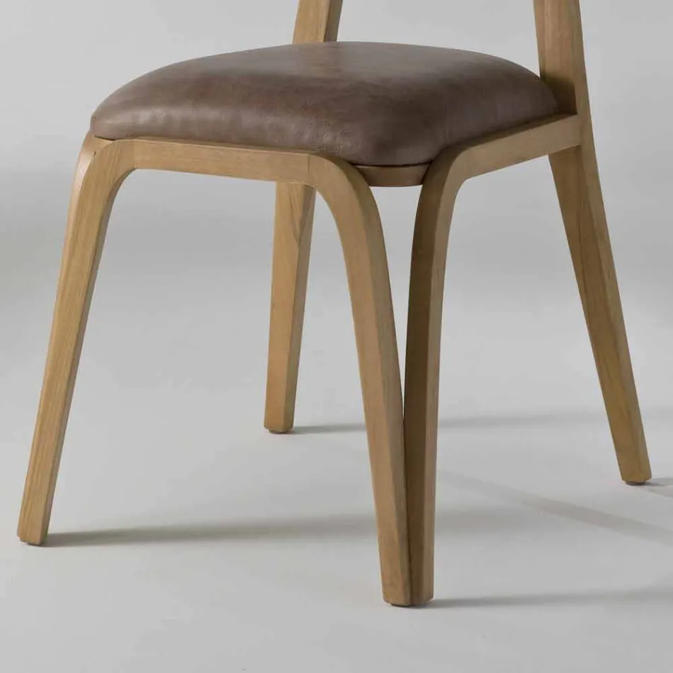 Modern design dining chair in wood and leather, l.41xp.46 cm, Carol Viadurini