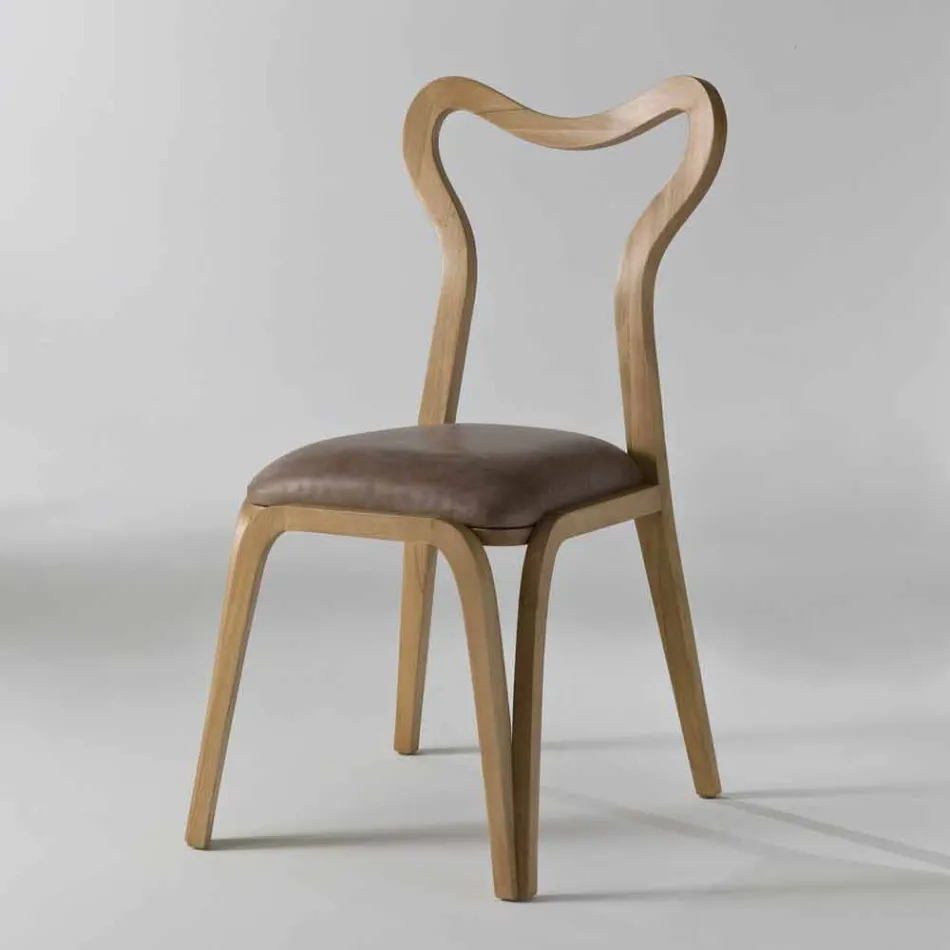 Modern design dining chair in wood and leather, l.41xp.46 cm, Carol Viadurini