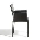 Design Dining Chair with Armrests Upholstered in Leather Made in Italy - Tara Viadurini