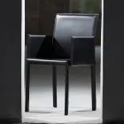 Design Dining Chair with Armrests Upholstered in Leather Made in Italy - Tara Viadurini