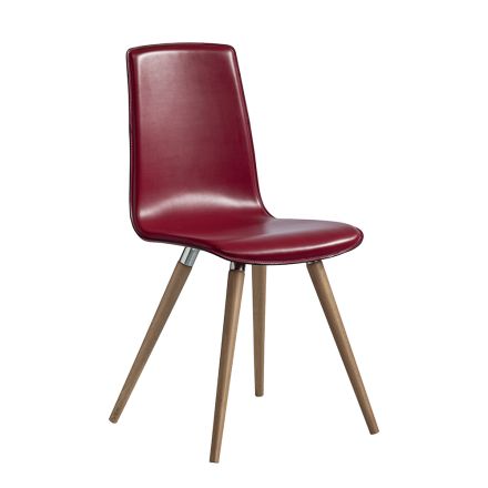 Dining Chair in Regenerated Leather with Wooden Legs Made in Italy - Luke Viadurini