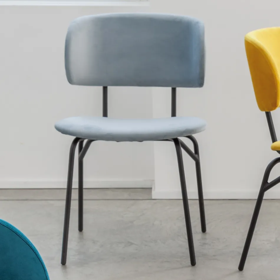 Dining Chair in Metal and Stain-Resistant Velvet, 2 Pieces - Valnerina Viadurini