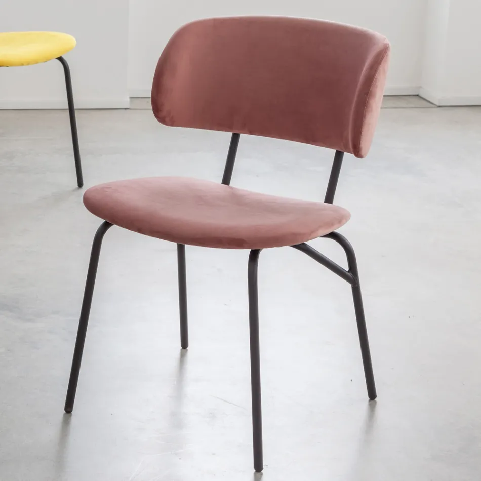 Dining Chair in Metal and Stain-Resistant Velvet, 2 Pieces - Valnerina Viadurini