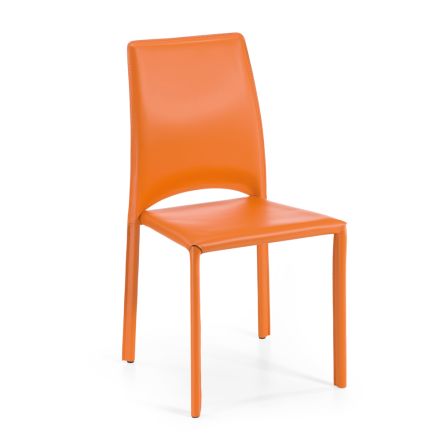 Dining Chair in Orange Regenerated Leather Made in Italy - Tree Viadurini