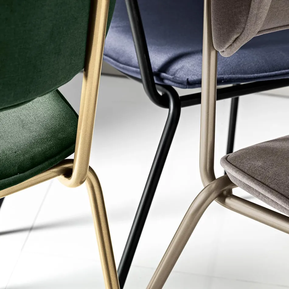 Dining Chair in Fabric of 2 Different Finishes Made in Italy - Sanemi Viadurini