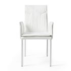Living Room Chair with Armrests in White Leather Made in Italy - Casetta Viadurini