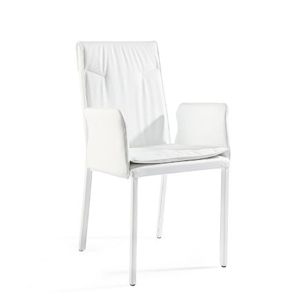 Living Room Chair with Armrests in White Leather Made in Italy - Casetta Viadurini