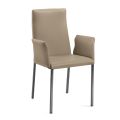 Living Room Chair with Armrests in Ash Color Leather Made in Italy - Garden