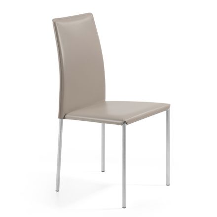 Living Room Chair in Taupe Leather and Steel Made in Italy - Child Viadurini