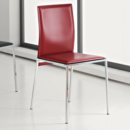 Design Living Room Chair in Chrome Metal and Regenerated Leather - Gautier Viadurini